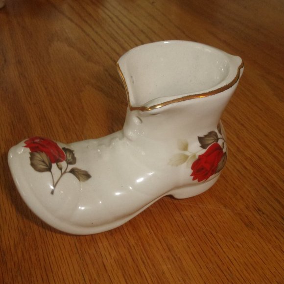 James Kent Old Foley England shoe slipper boot hand painted red roses - Picture 1 of 1